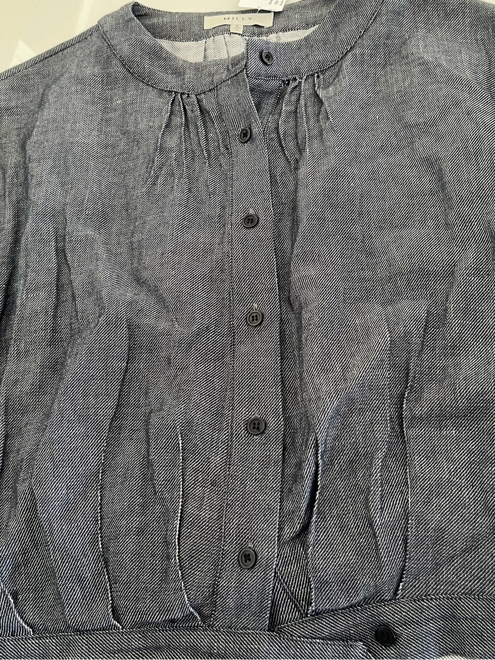 Milly Blue $410  Button-Front Sleeveless Top denim look size small 2 4 P